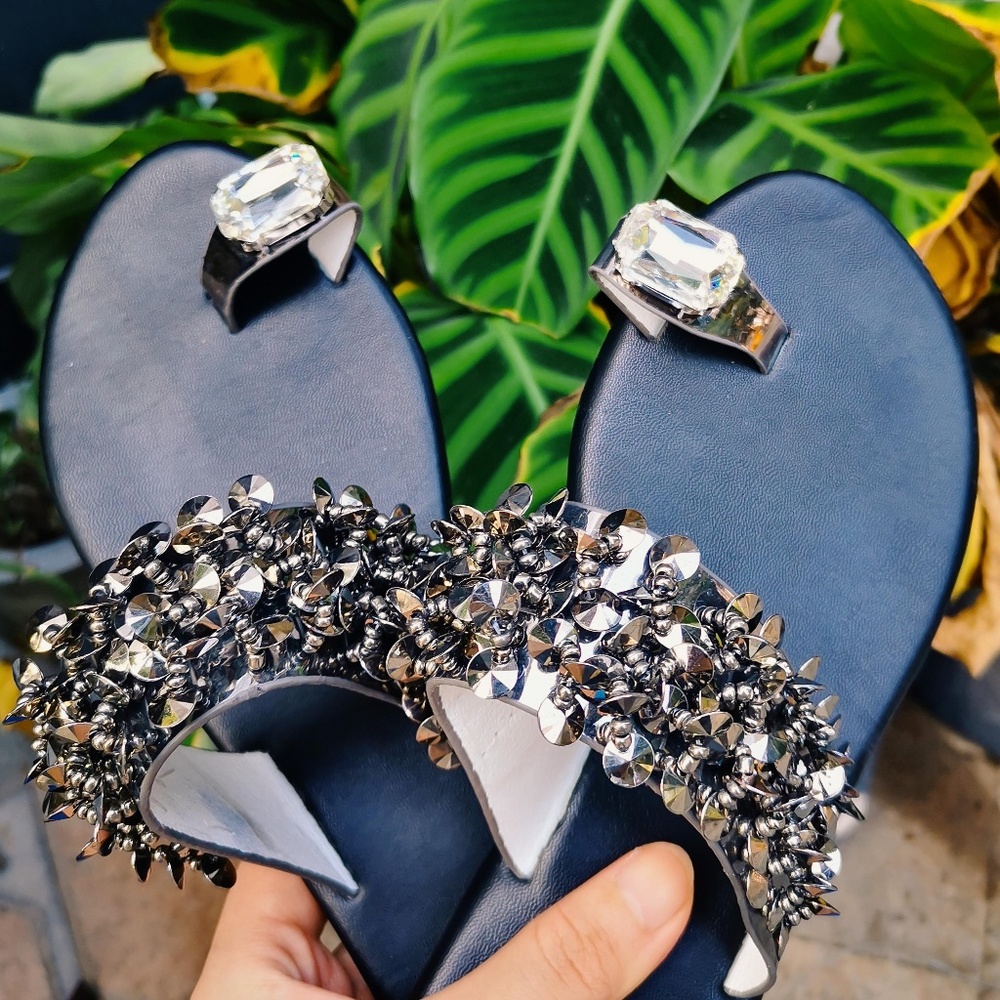 Jolimall Brand New Women Shiny Toe Ring Slippers